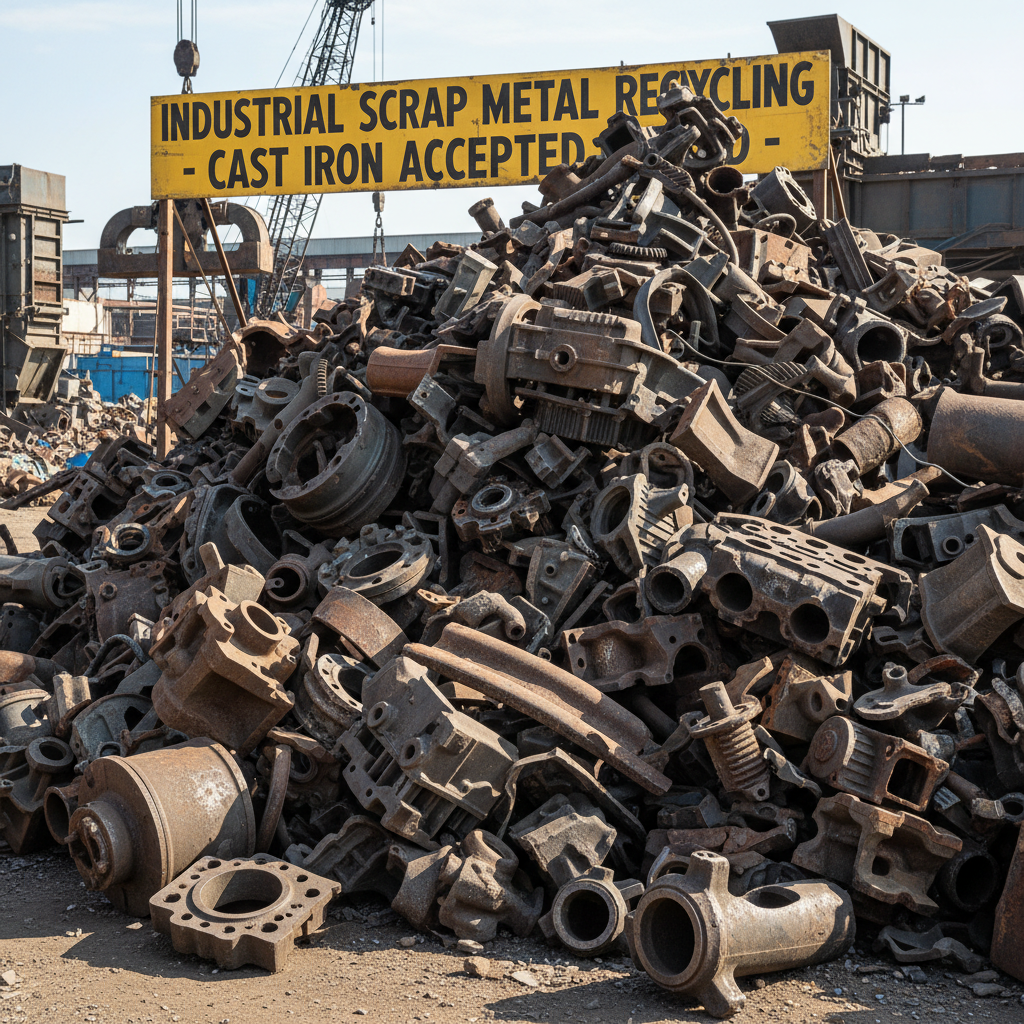 Cast iron scrap showing industrial-grade recyclable metal