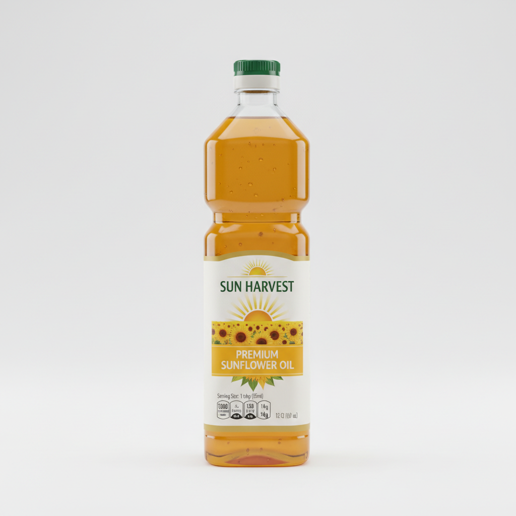 Sunflower oil bottle with golden liquid showing premium quality