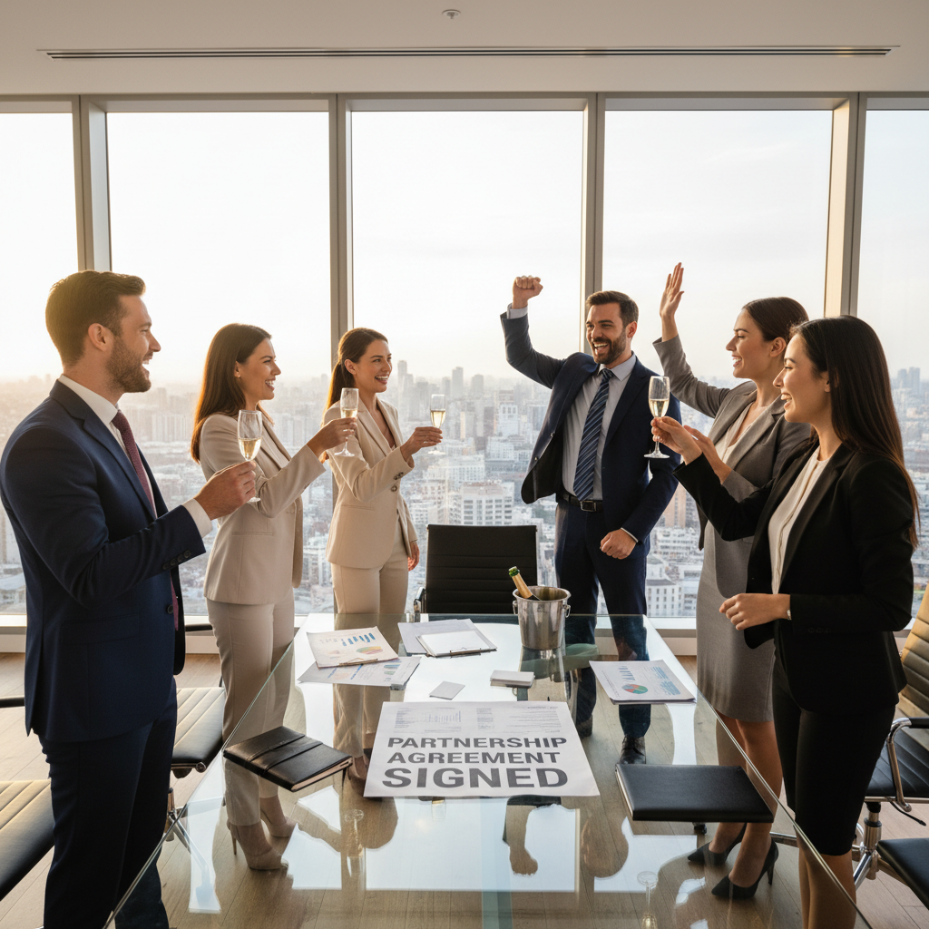 Business partners celebrating successful partnership