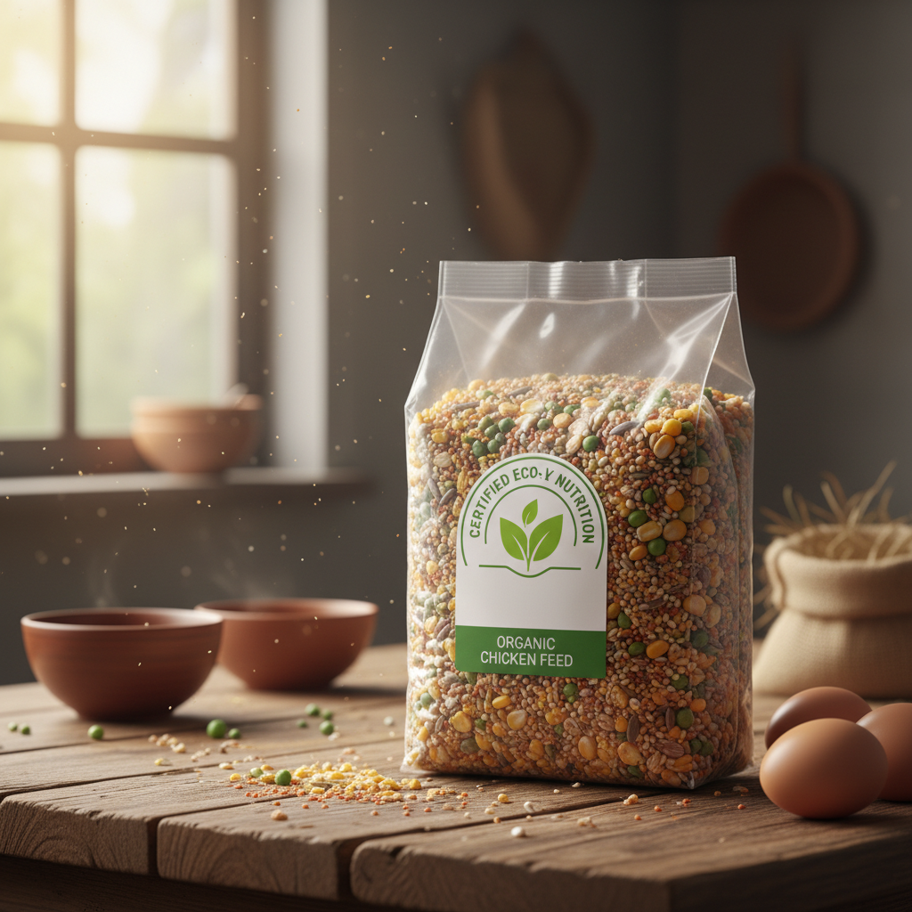 Organic chicken feed showing certified eco-friendly nutrition
