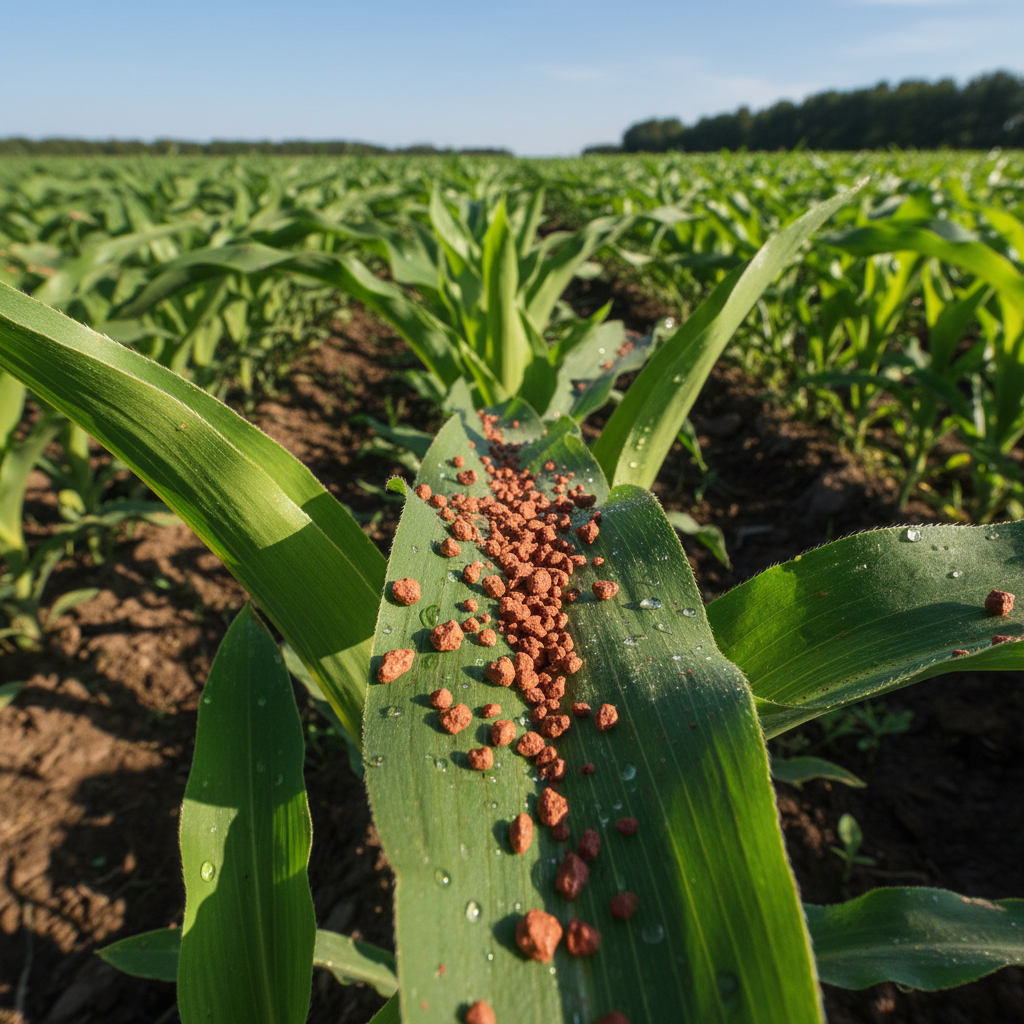 Fertilizer granules in soil showing agricultural nutrients